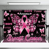 Aperturee - Aperturee Breast Cancer Awareness Backdrop with Pink Ribbon Butterfly Hope Faith Courage Support for Fundraiser Event